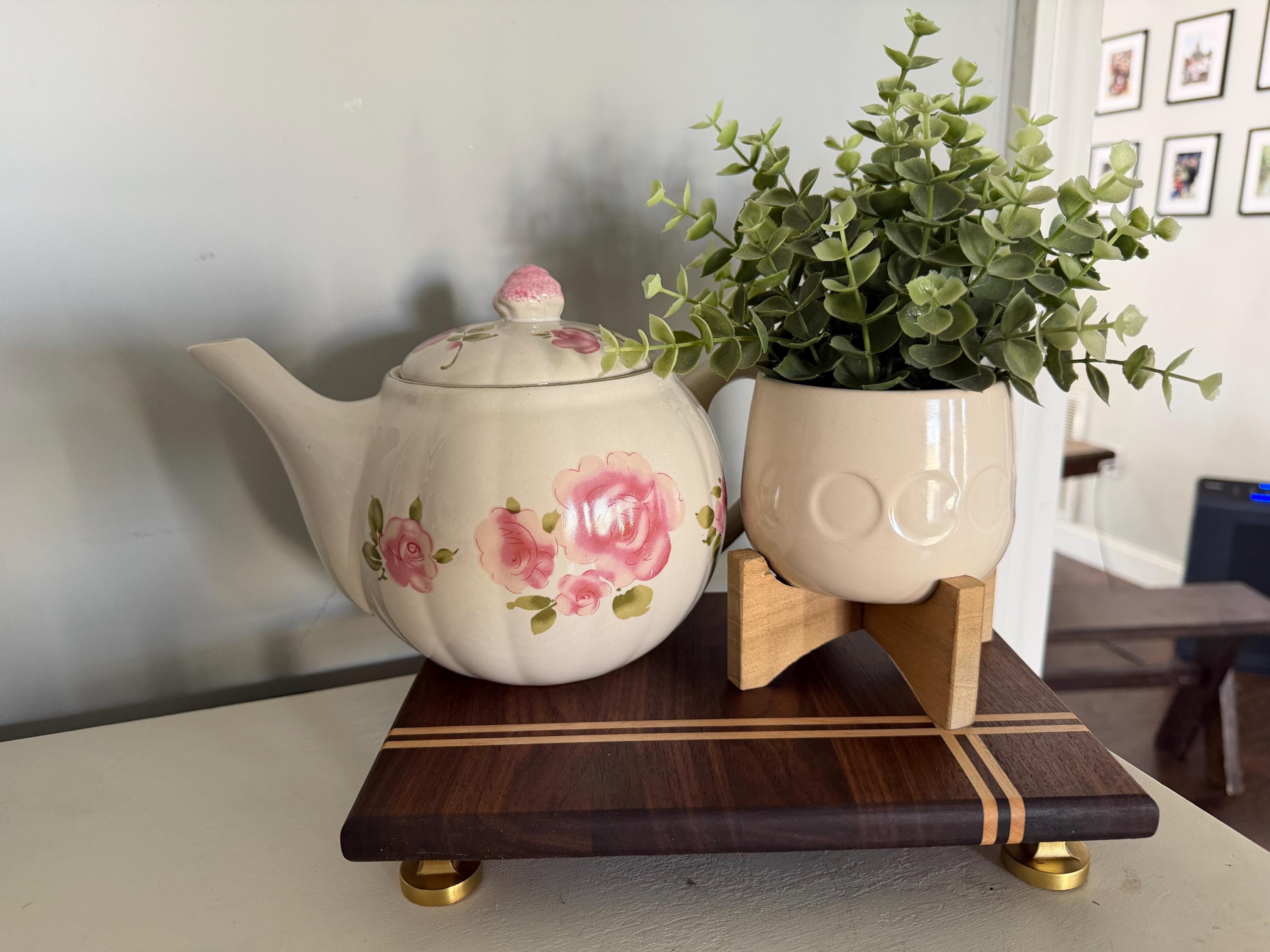 Handmade wooden centerpiece with maple detail.