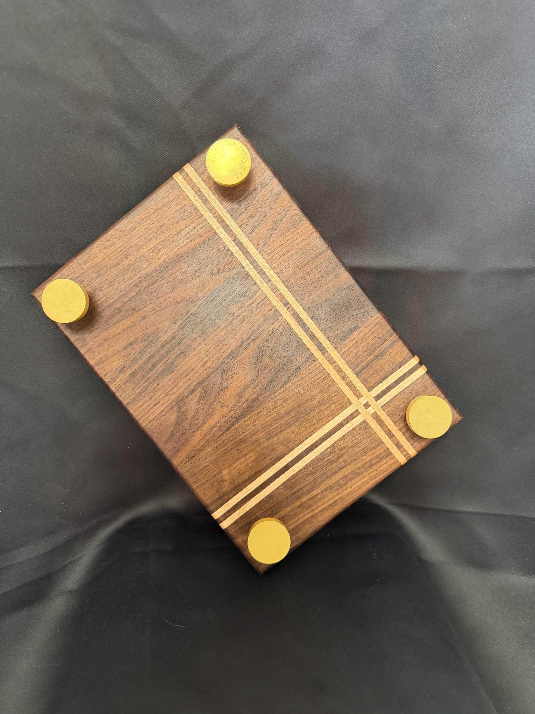 Handmade wooden centerpiece with maple detail.