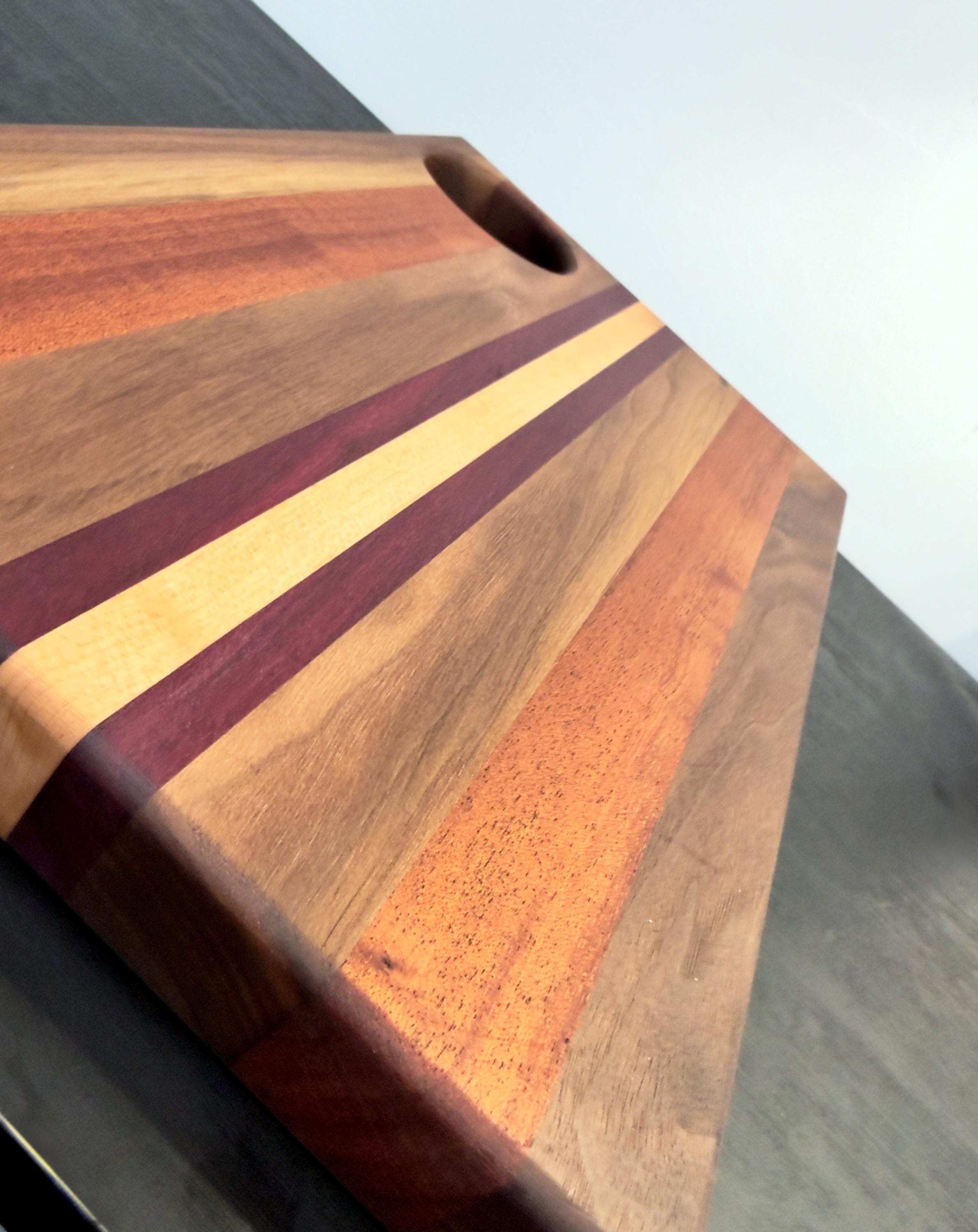 Walnut, Cherry, Maple, Purple Heart and Cameroon Mahogany Cutting board
