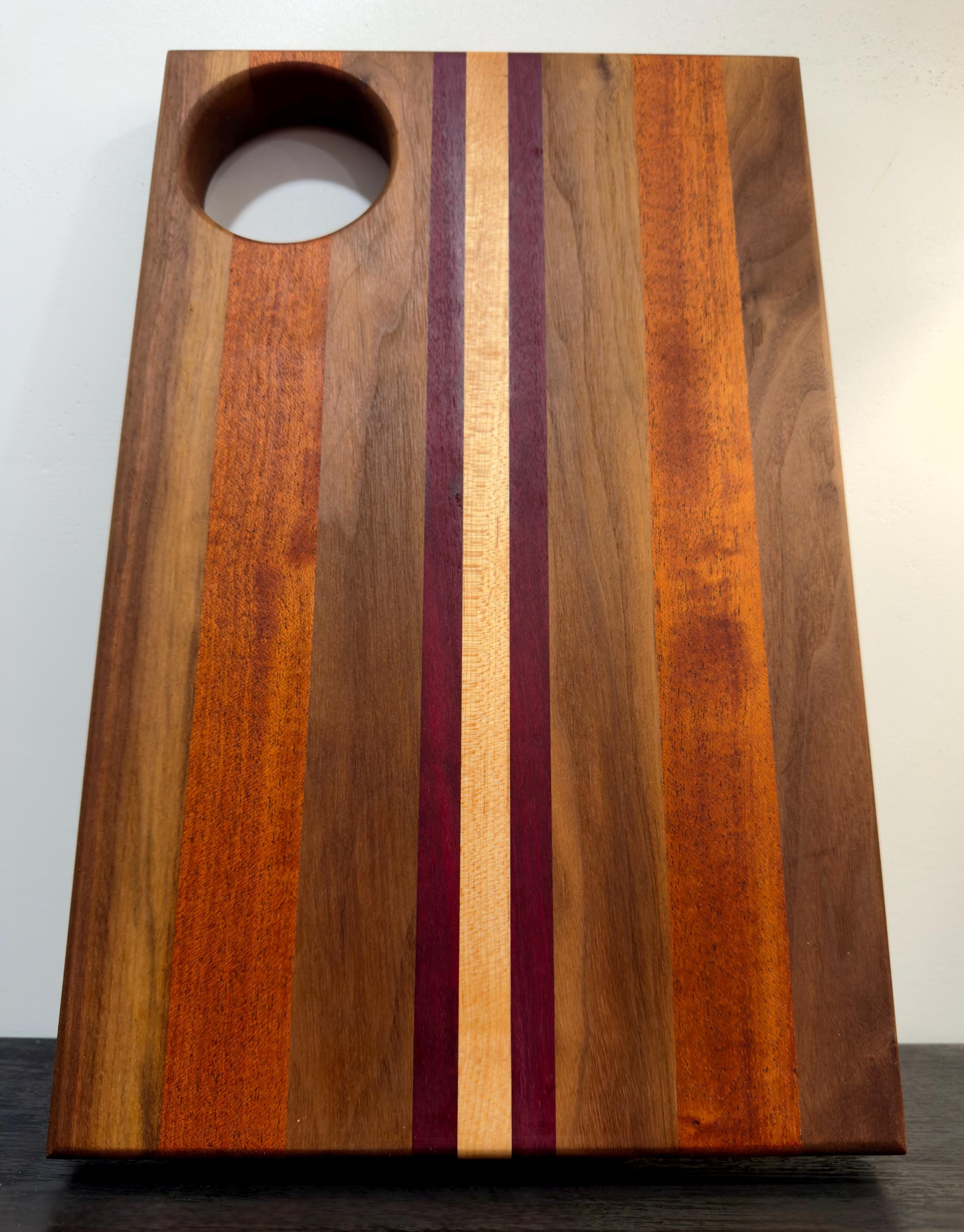 Walnut, Cherry, Maple, Purple Heart and Cameroon Mahogany Cutting board