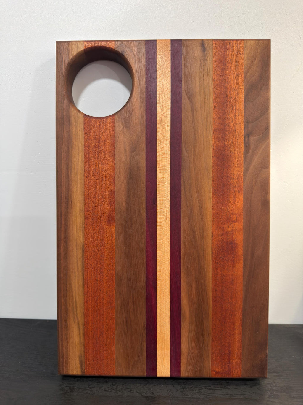 Walnut, Cherry, Maple, Purple Heart and Cameroon Mahogany Cutting board