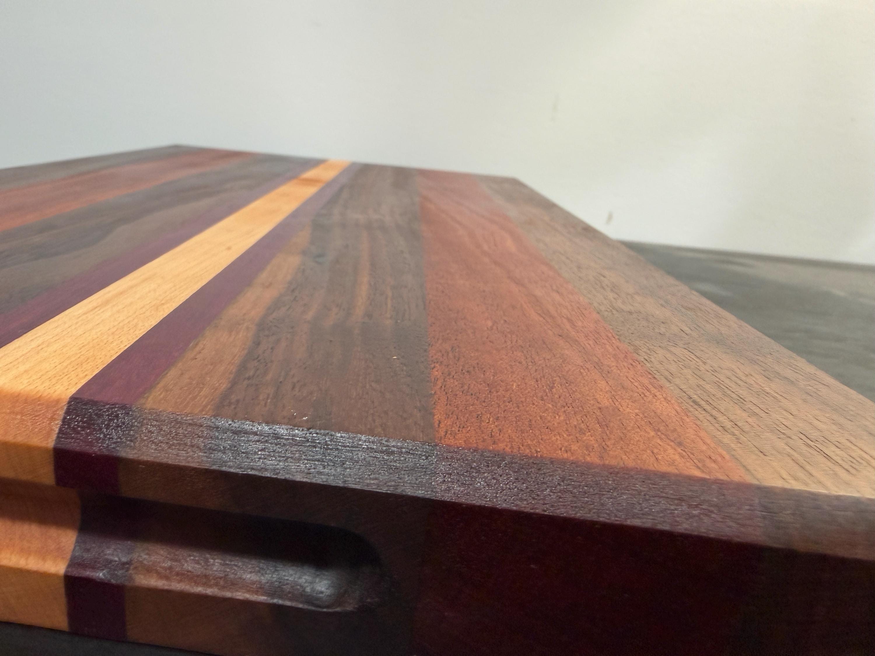 Walnut, Cherry, Maple, Purple Heart and Cameroon Mahogany Cutting board