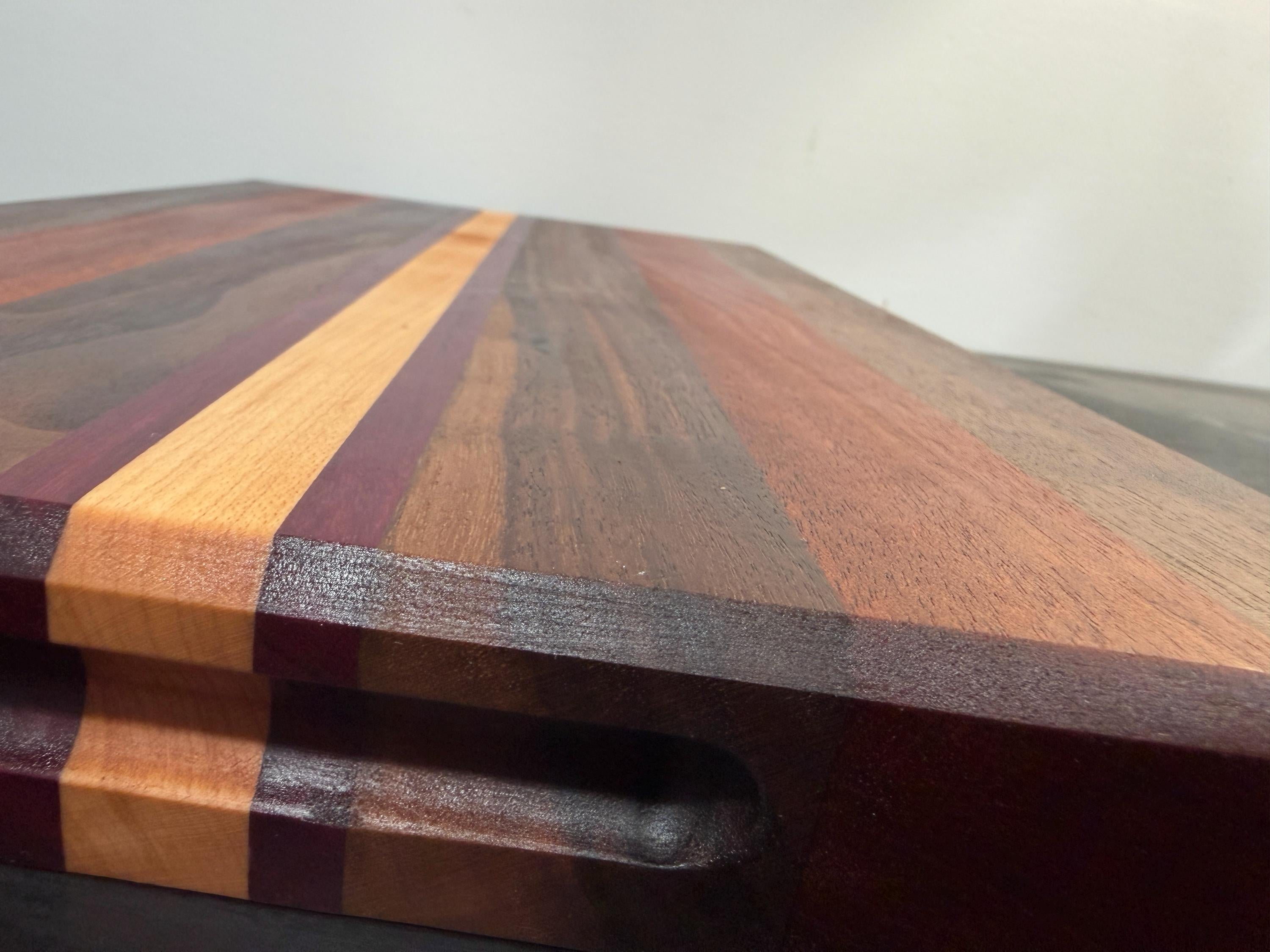 Walnut, Cherry, Maple, Purple Heart and Cameroon Mahogany Cutting board