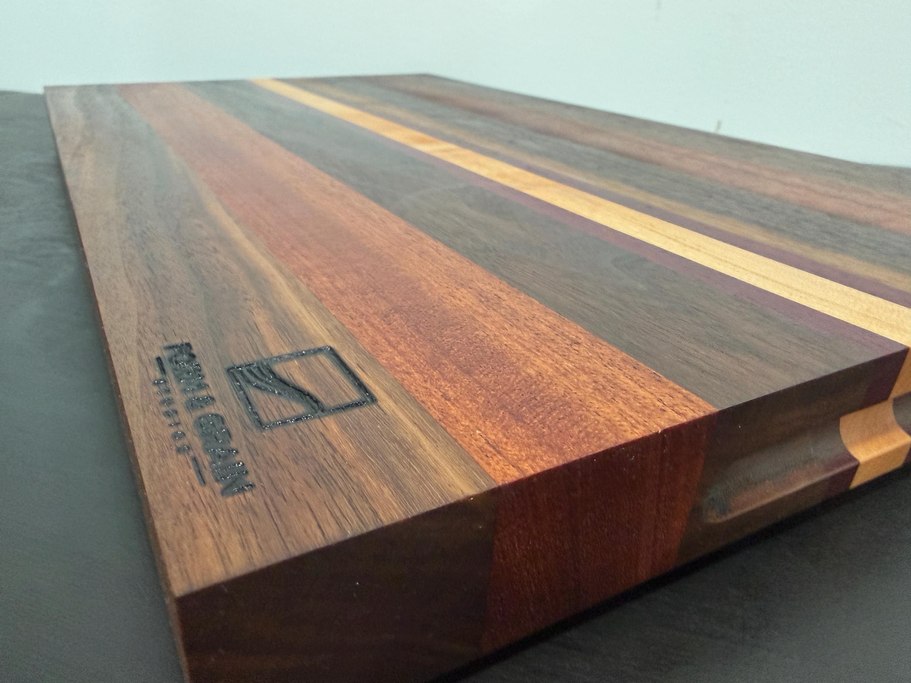 Walnut, Cherry, Maple, Purple Heart and Cameroon Mahogany Cutting board