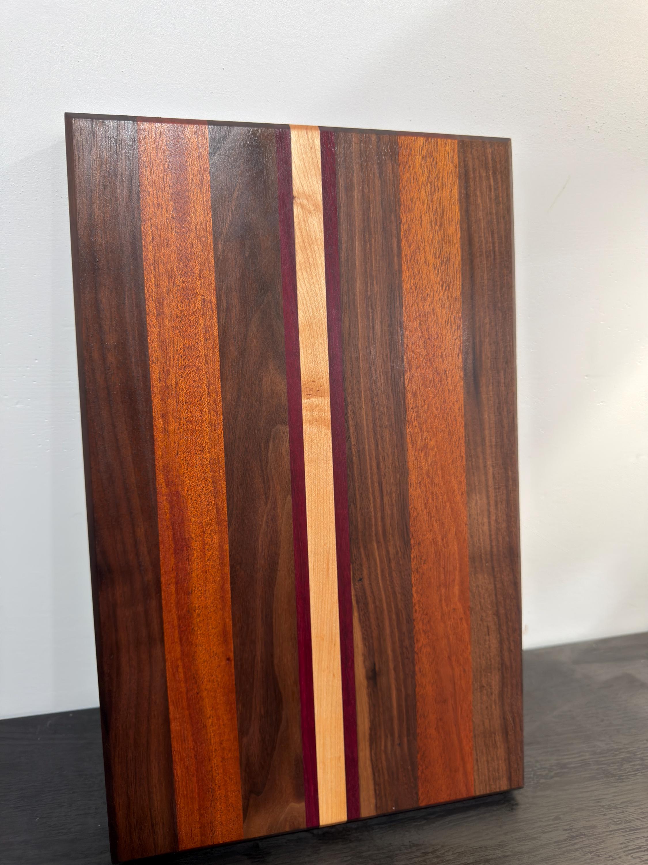 Walnut, Cherry, Maple, Purple Heart and Cameroon Mahogany Cutting board