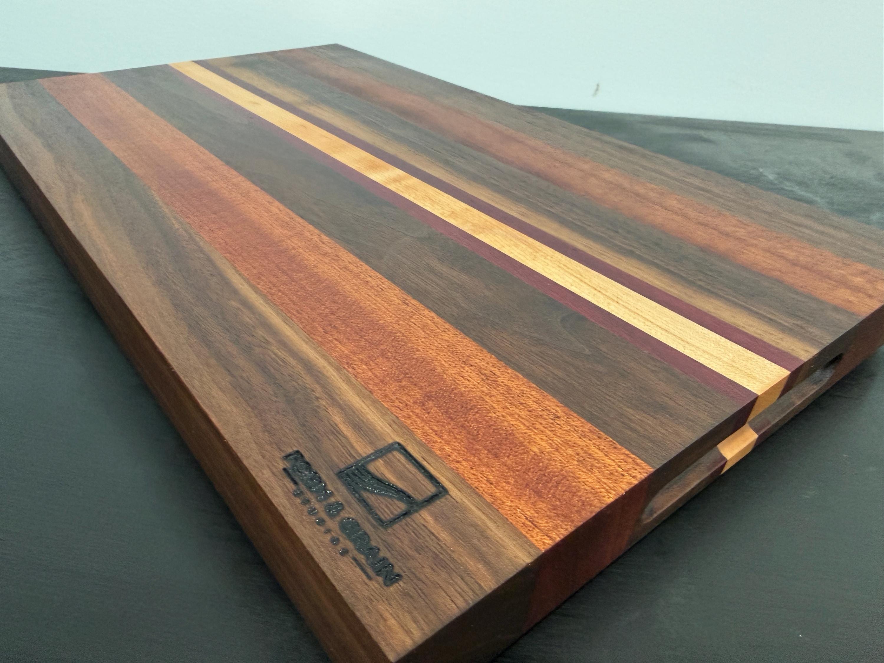 Walnut, Cherry, Maple, Purple Heart and Cameroon Mahogany Cutting board